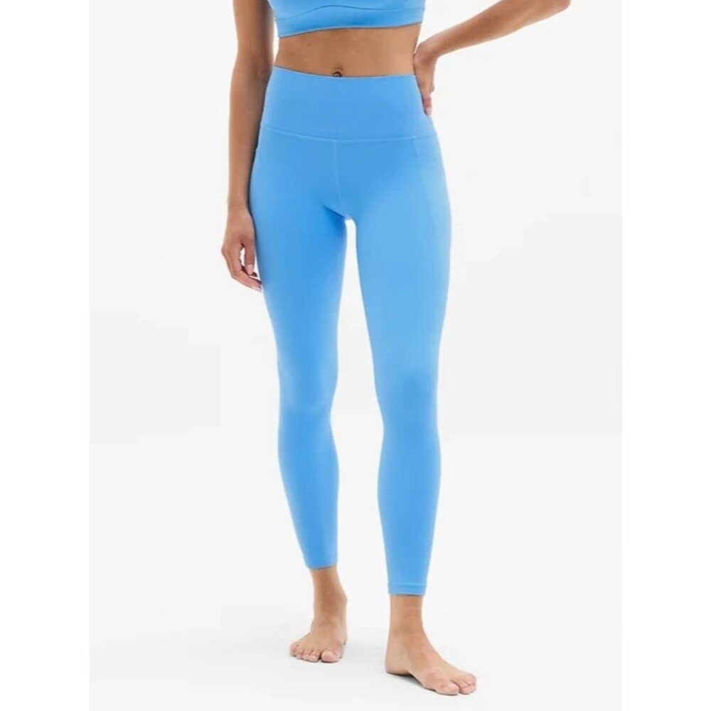 New Athleta L Salutation Stash 7/8 Leggings Cornflower Blue Large Regular